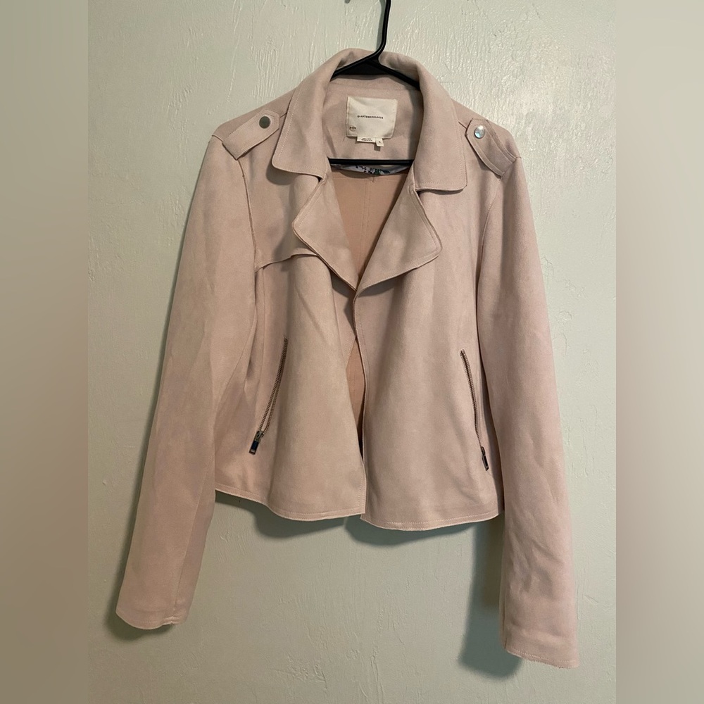 Anthropologie Blush Pink Faux Suede Moto Jacket Size XL